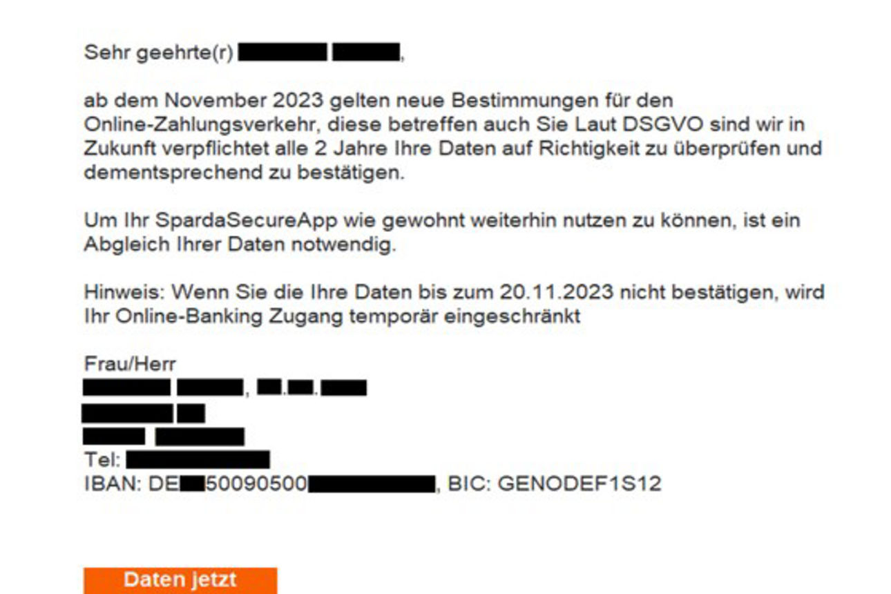 Beispiel eines E-Mail-Betrugs