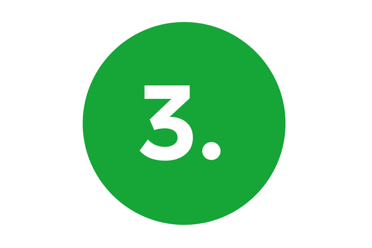Ein grüner Kreis mit der weißen Zahl "3." in der Mitte.