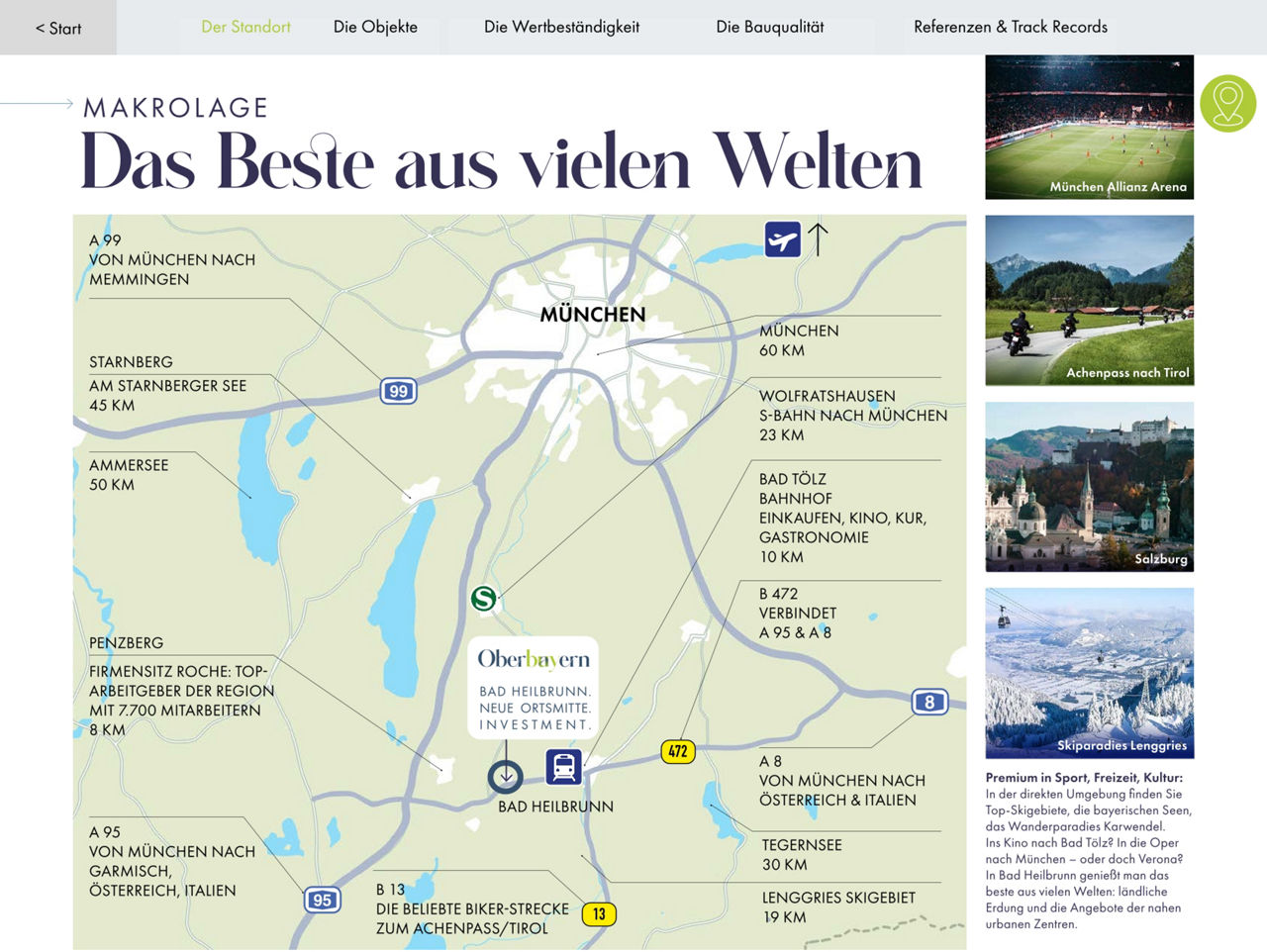 Website-Screenshot: Makrolage-Karte "Das Beste aus vielen Welten" mit München und Umgebung.