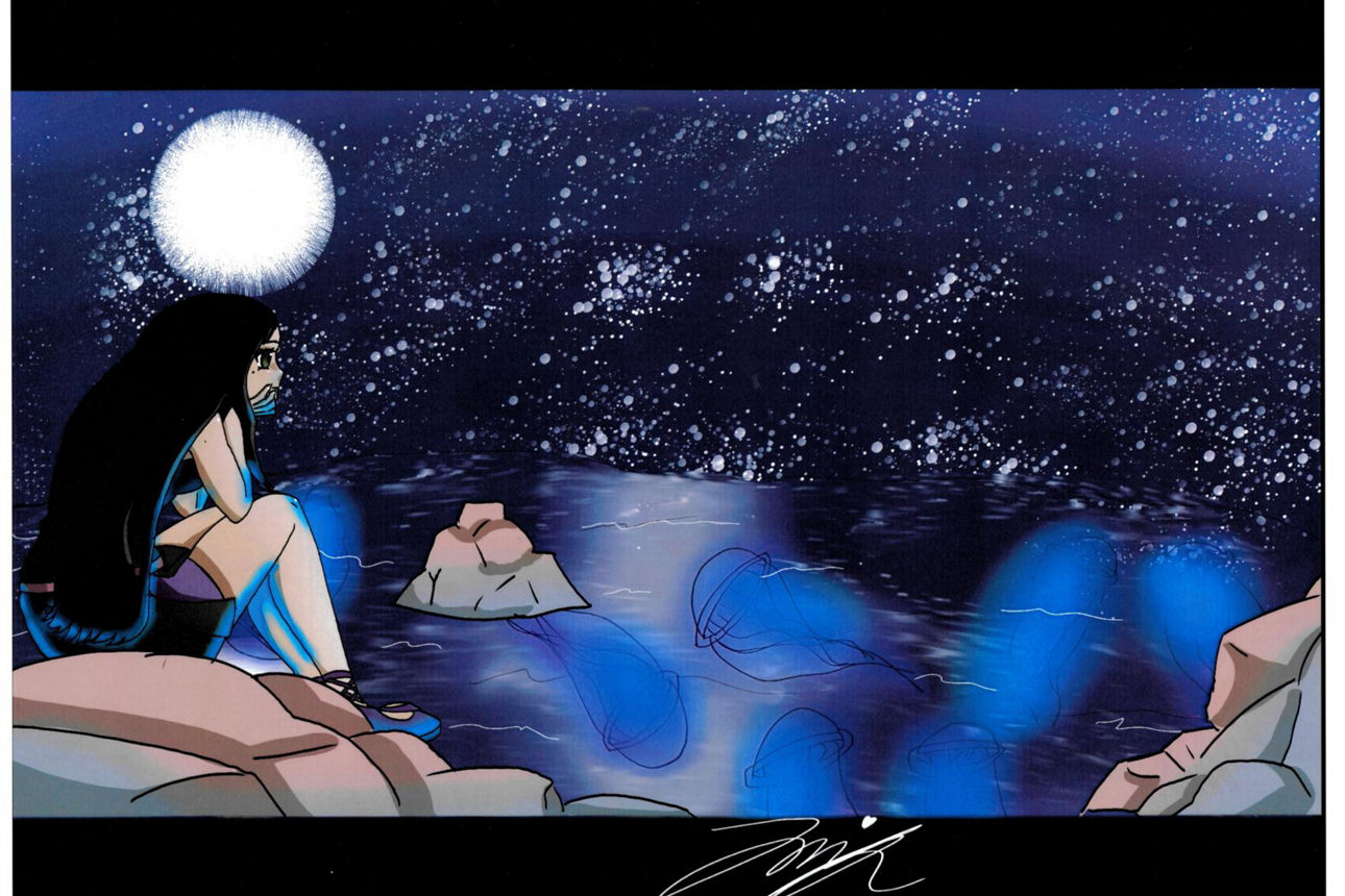 Zeichnung Gestrandet an einer Felsenkette