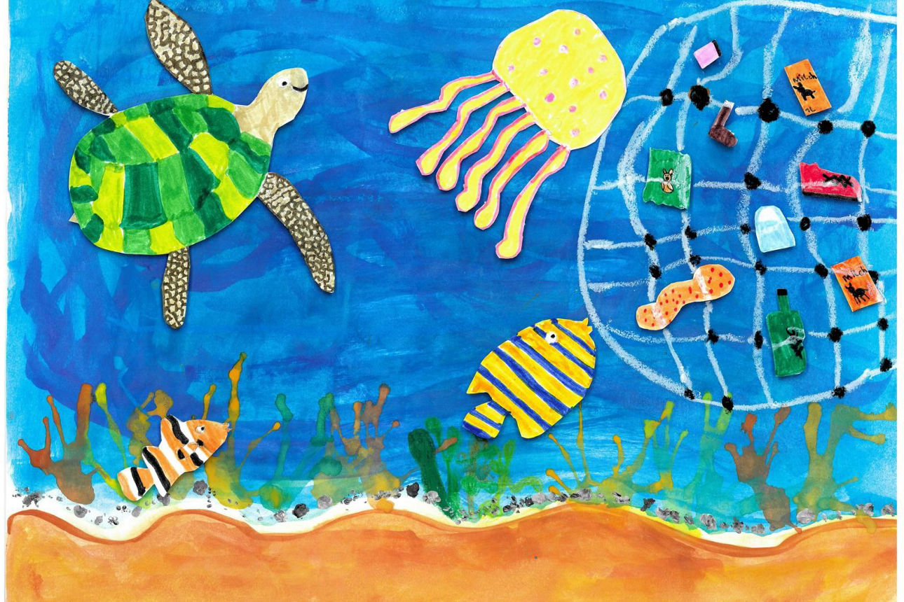 Zeichnung "Das Meer muss sauber bleiben - weg mit dem Müll"