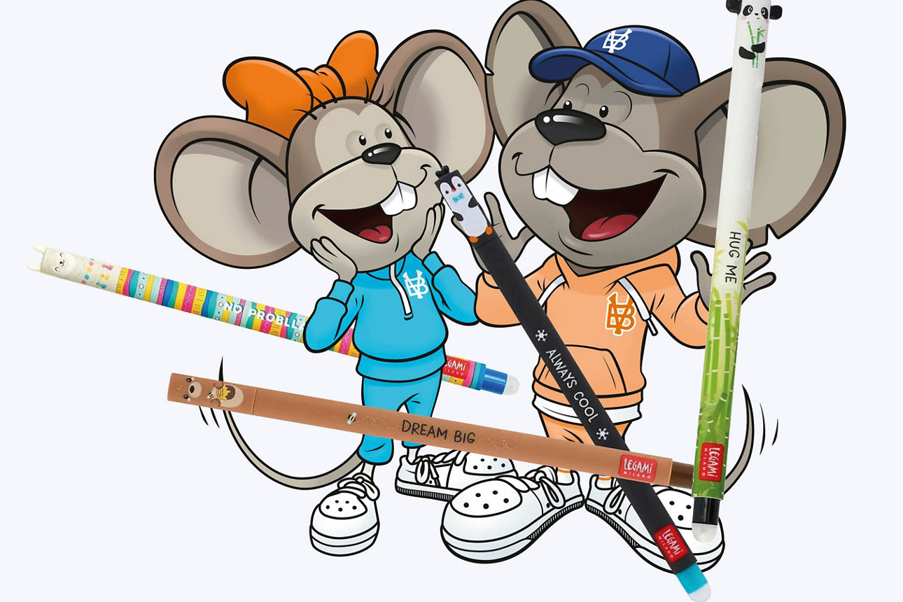Volksbank-Mäuse Hanni und Manni mit Legami Stiften