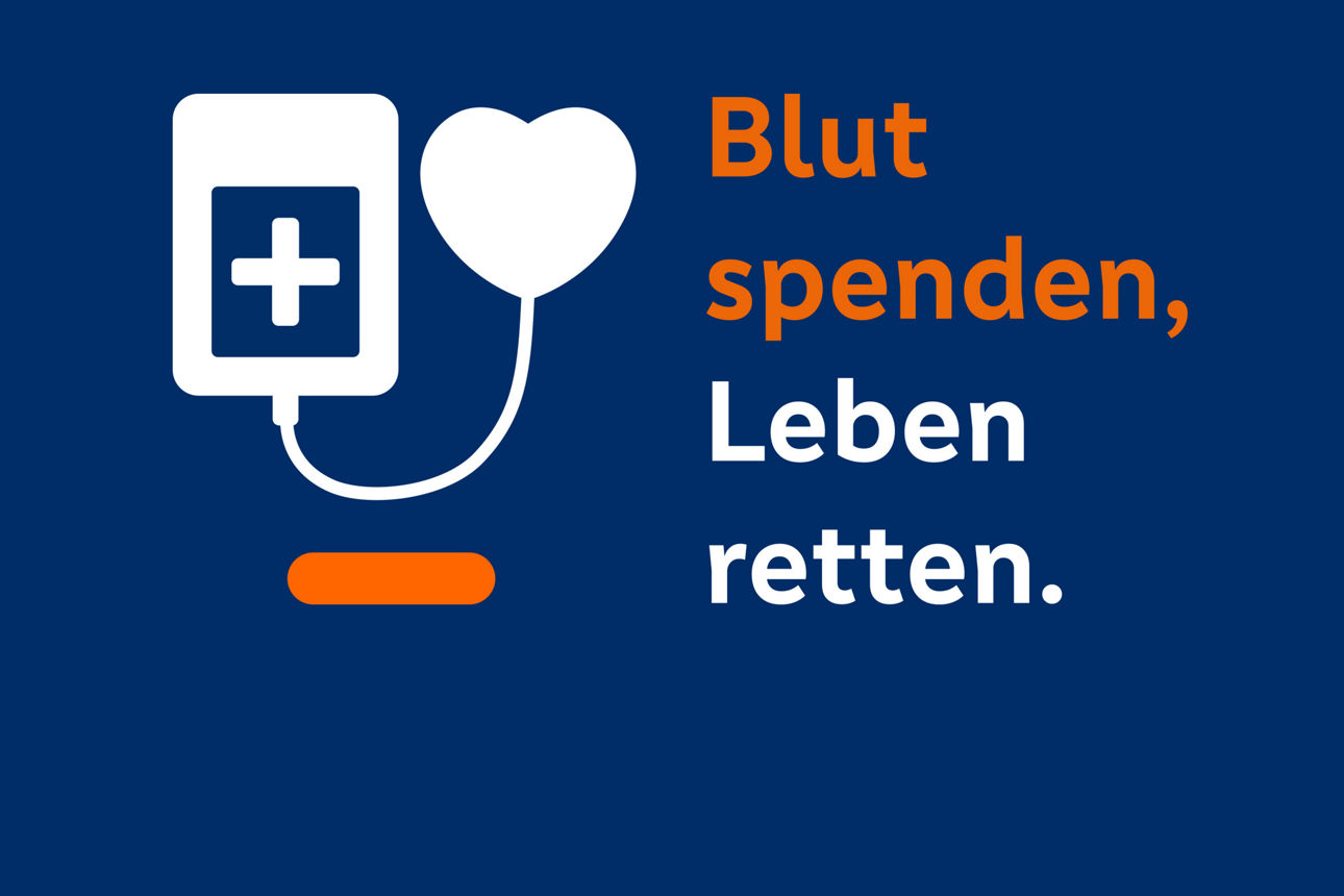 Icon für Blutspende mit Text "Blut spenden, Leben retten"