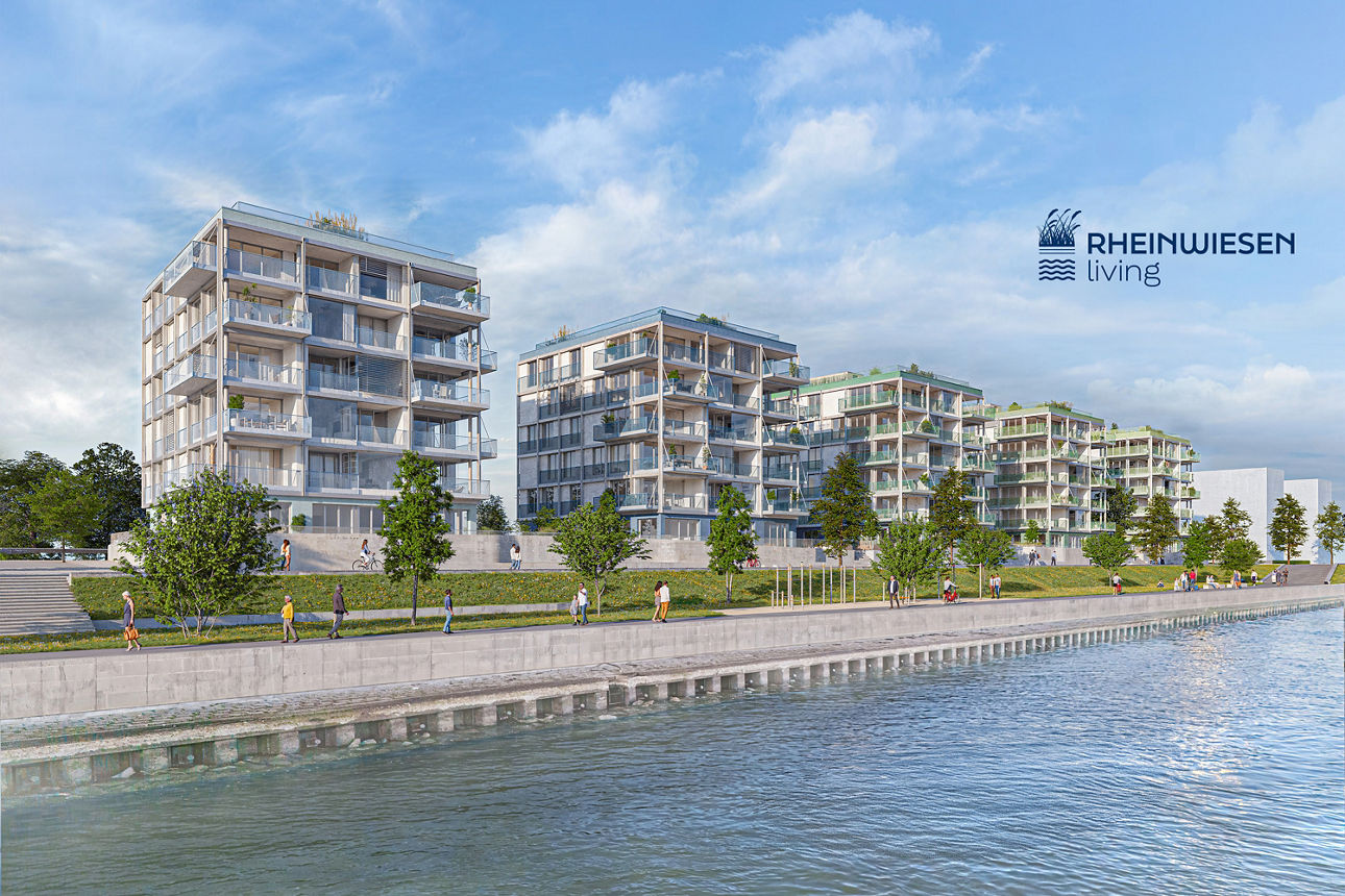 Wohnhäuser des Bauprojektes Rheinwiesen living 