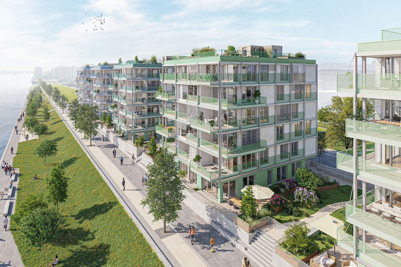 Visualisierung des Bauprojektes Rheinwiesen living 