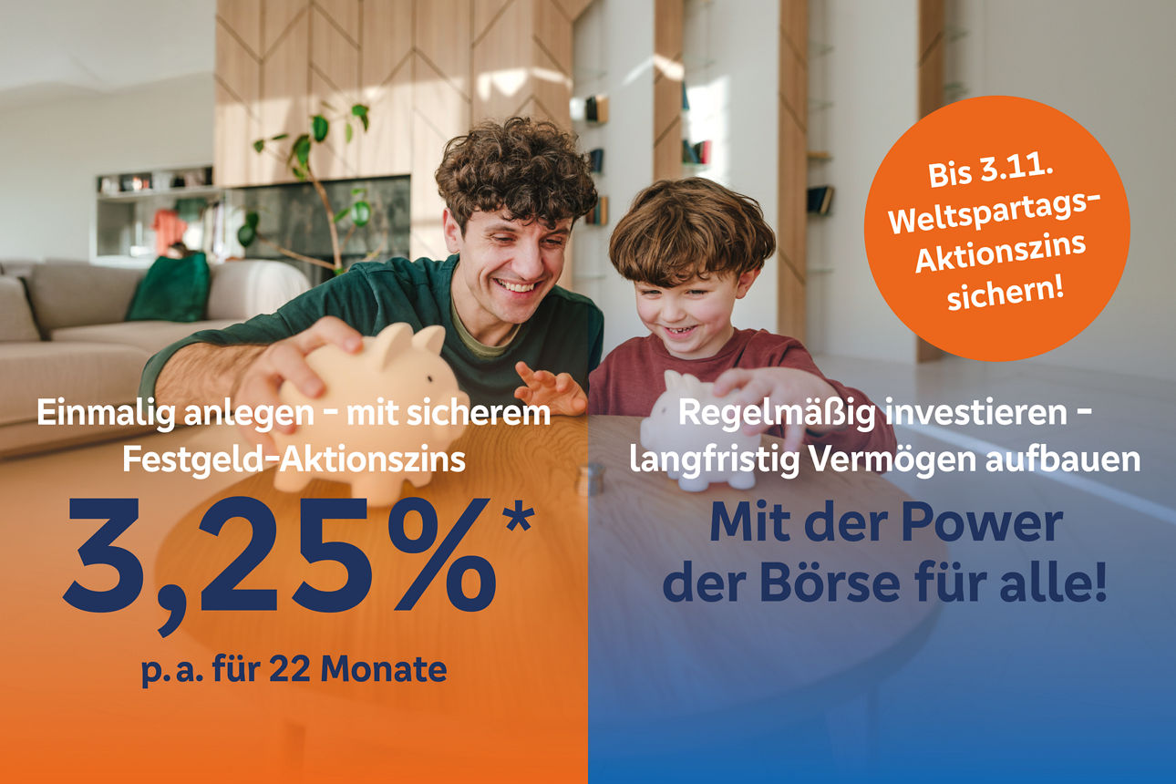 Festgeld-Aktion für Kinder: 3,25 % für 22 Monate bis 3. November 2026 anlegen!