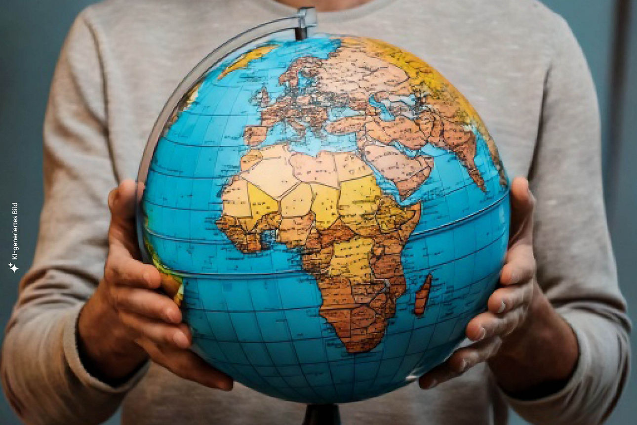 Zwei Hände halten einen Globus