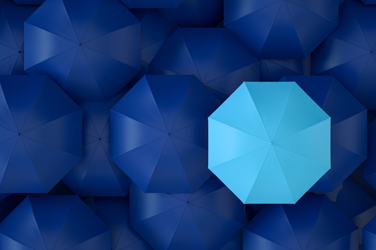 Aufgespannte blaue Regenschirme
