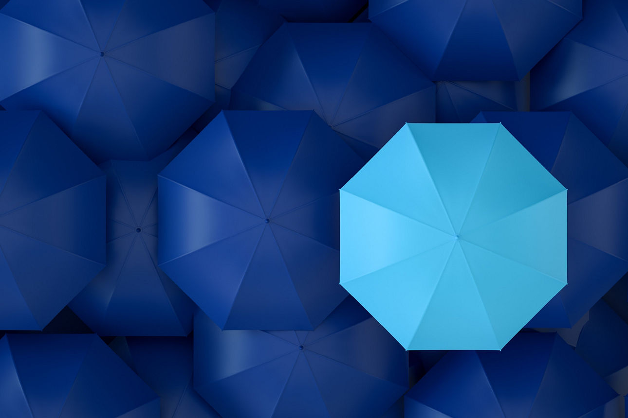 Aufgespannte blaue Regenschirme