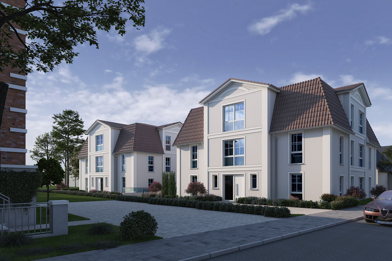 Frontansicht des Gebäudekomplexes