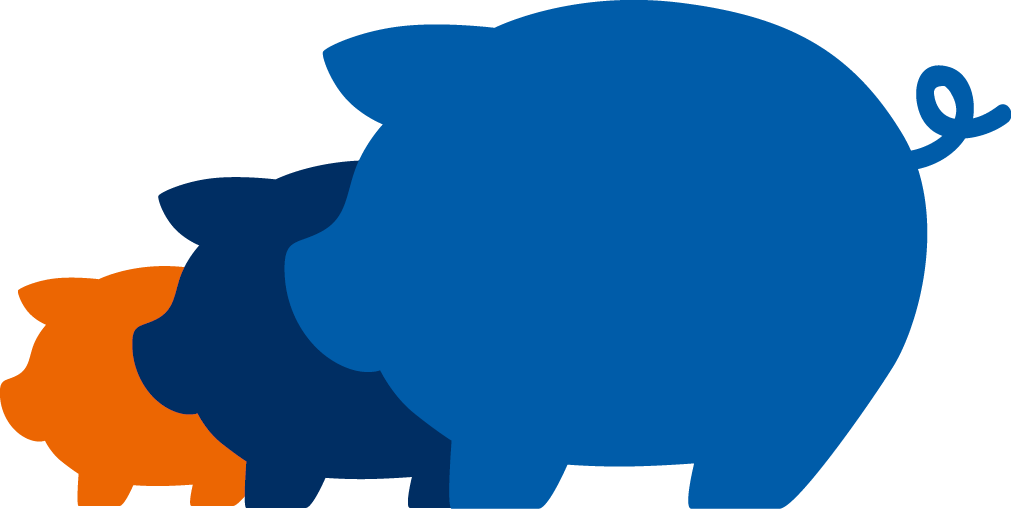 Das erste und größte ist hellblau, das zweite ist dunkelblau und das dritte ist orange.