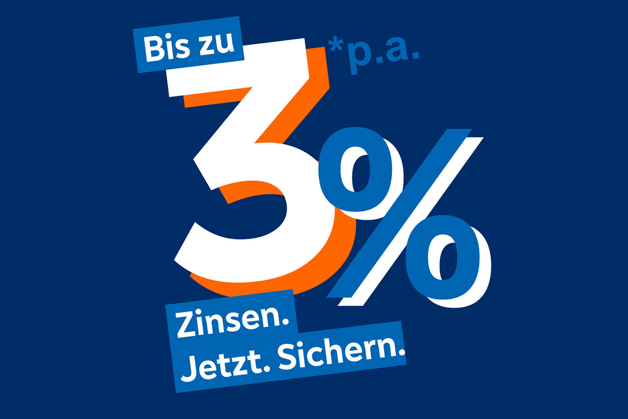 Bis zu 3% Zinsen sichern.