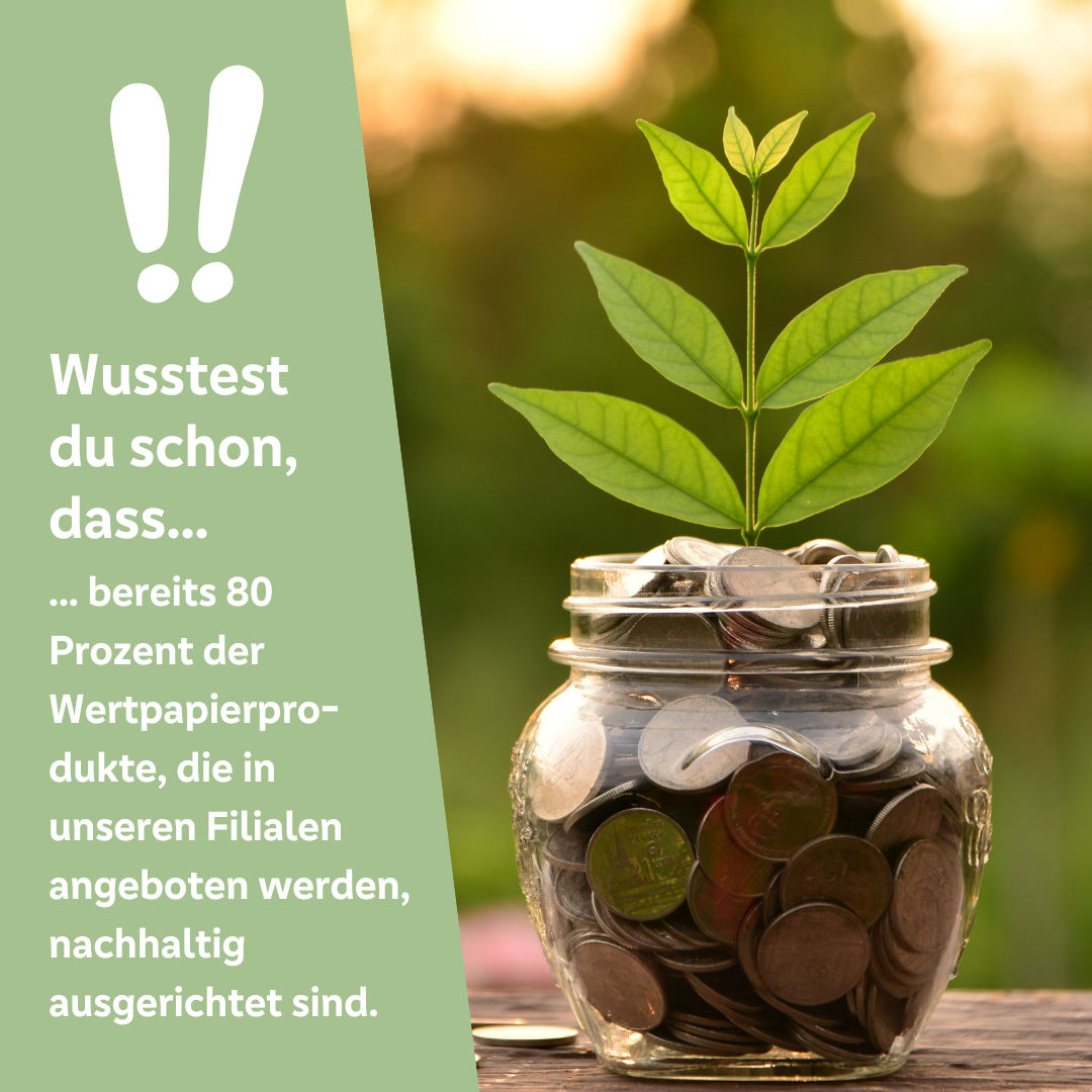 bereits 80 Prozent der Wertpapierprodukte die in unseren Filialen angeboten werden nachhaltig ausgerichtet  sind