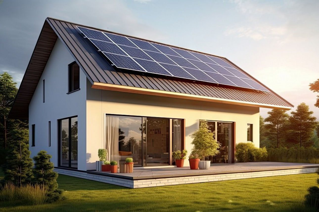 Ein modernes Haus mit Solarpanelen