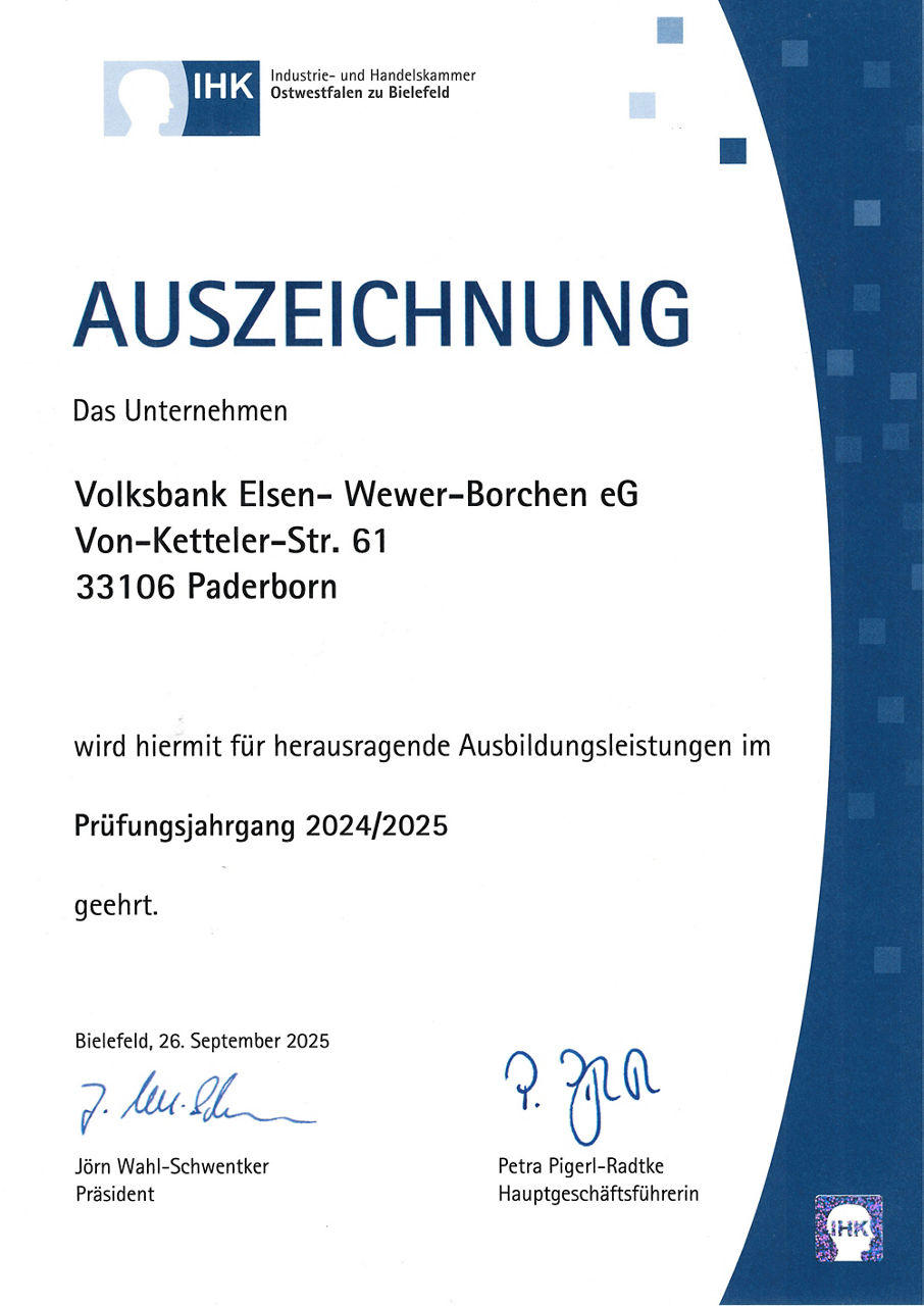 Auszeichnung der IHK Bochum für herausragende Ausbildungsleistungen