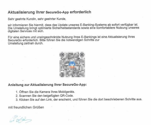 Beispiel eines Quishing-Briefes