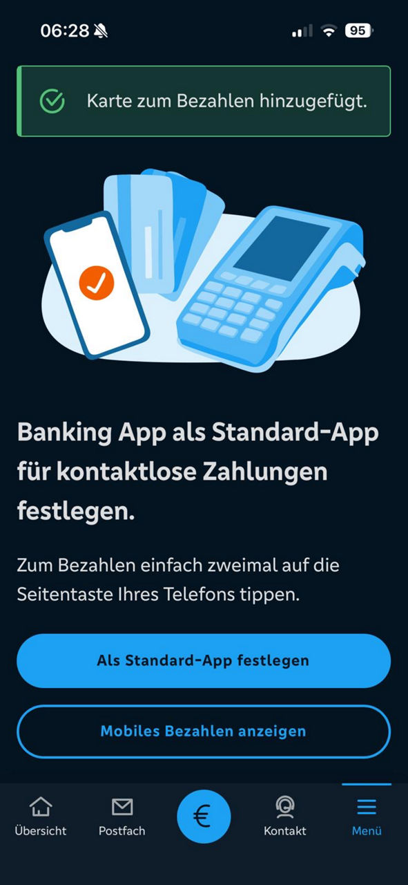 Wähle Sie die VR Banking App als Standard-App für kontaktlose Zahlungen aus.