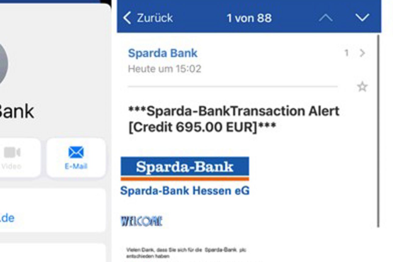 Phishing-Nachrichten im Namen der Sparda-Bank Hessen