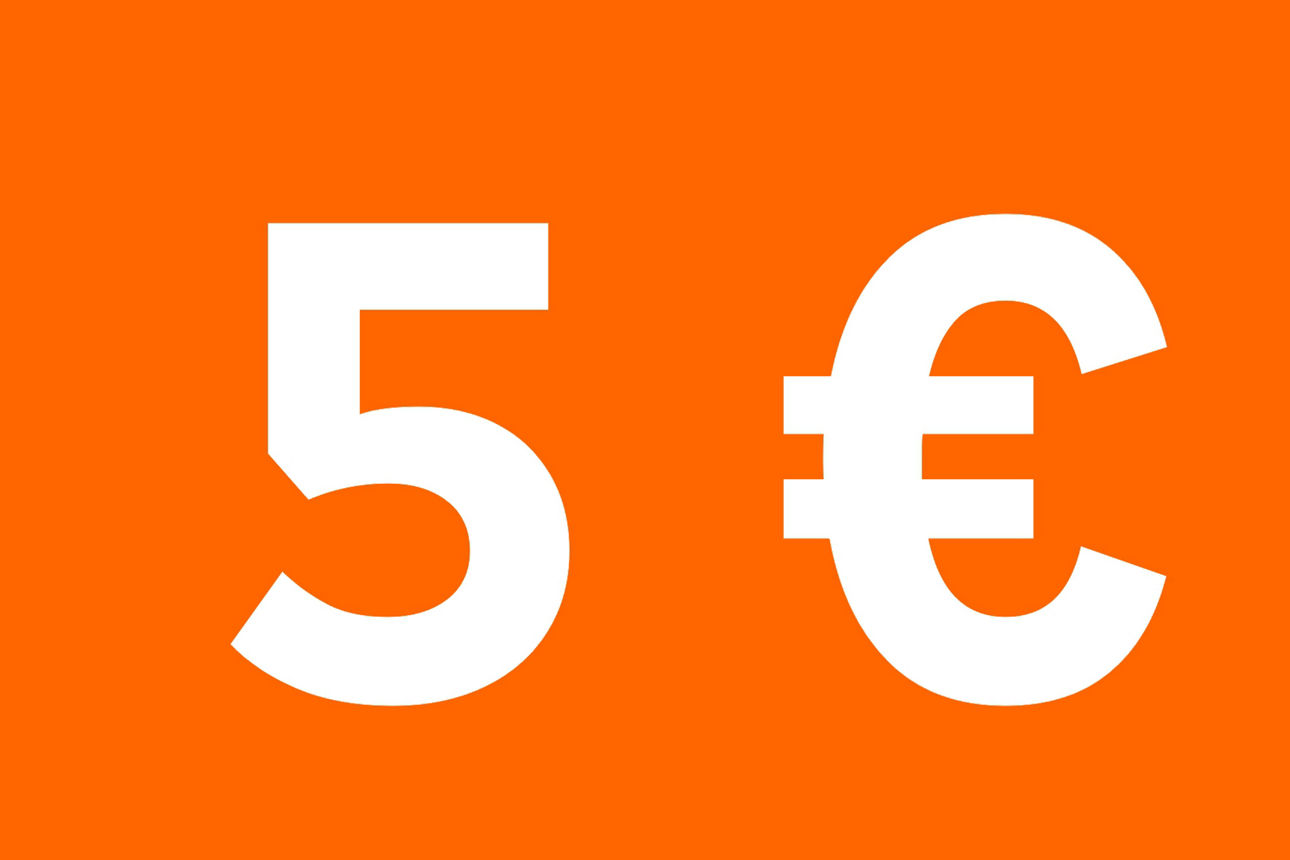 5 Euro auf orangefarbenen Hintergrund