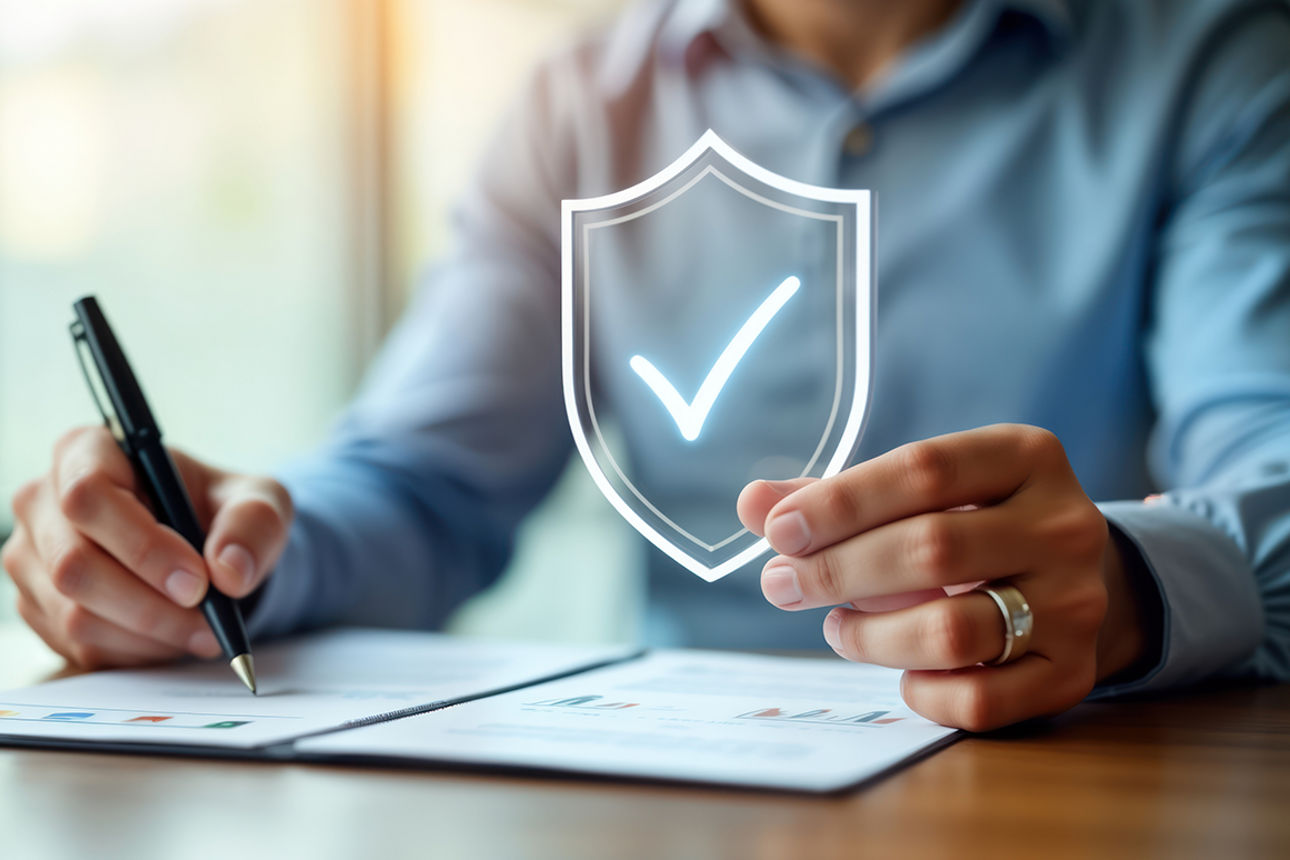 Mann am Schreibtisch mit Stift in der Hand