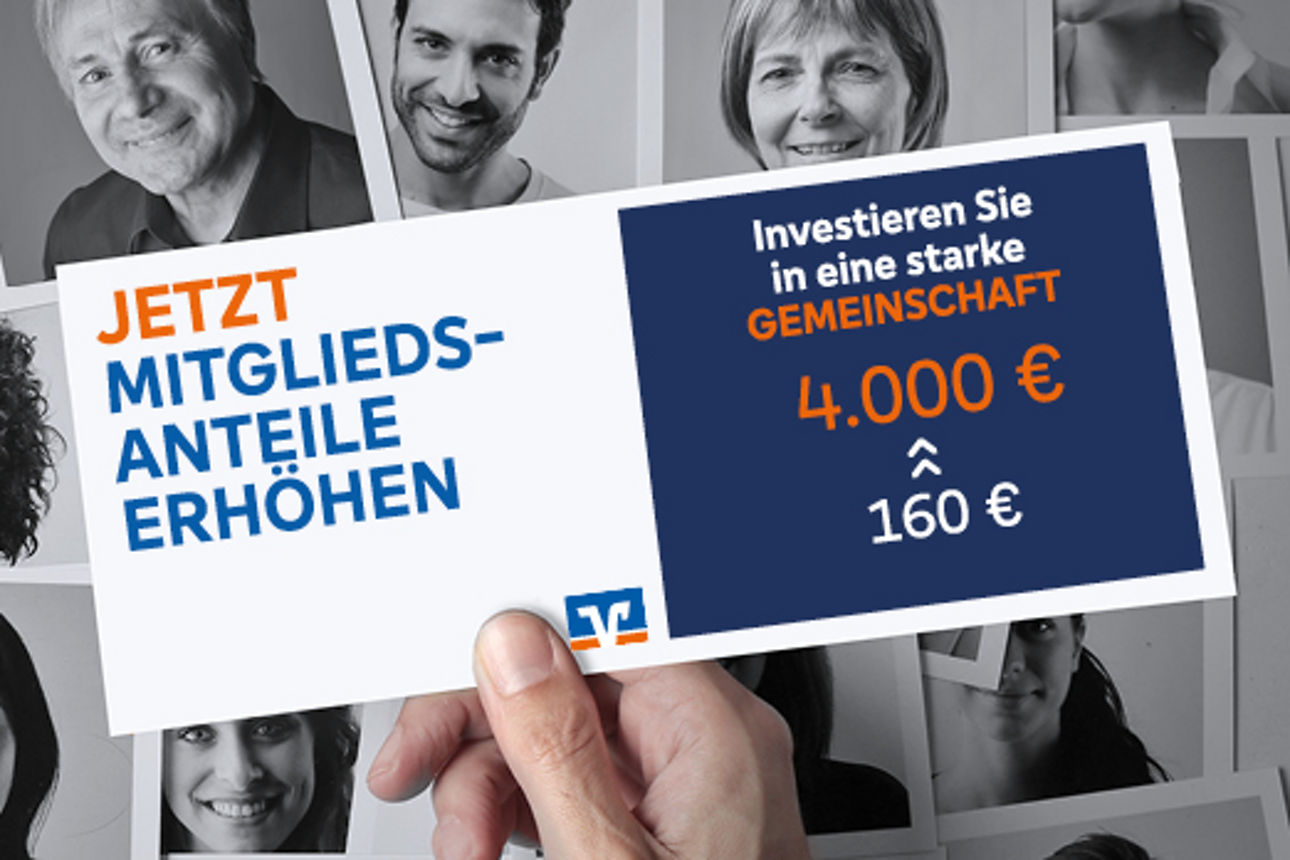 Eine Hand die einen Zettel hält auf dem steht: Jetzt Mitgliedsanteile erhöhen
