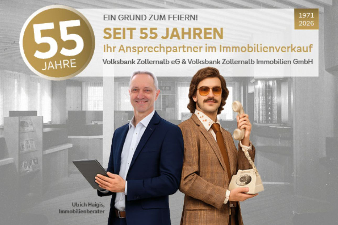 Zwei Männer, einer trägt ein Anzug und hält ein Tablet, andere trägt braunen Anzug mit Sonnenbrille und einen Festnetz