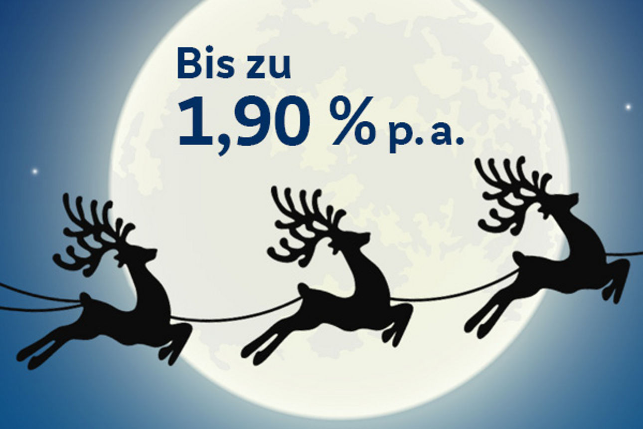 Rentiere am Nachthimmel mit dem Text "Bis zu 1,90 % p. a."
