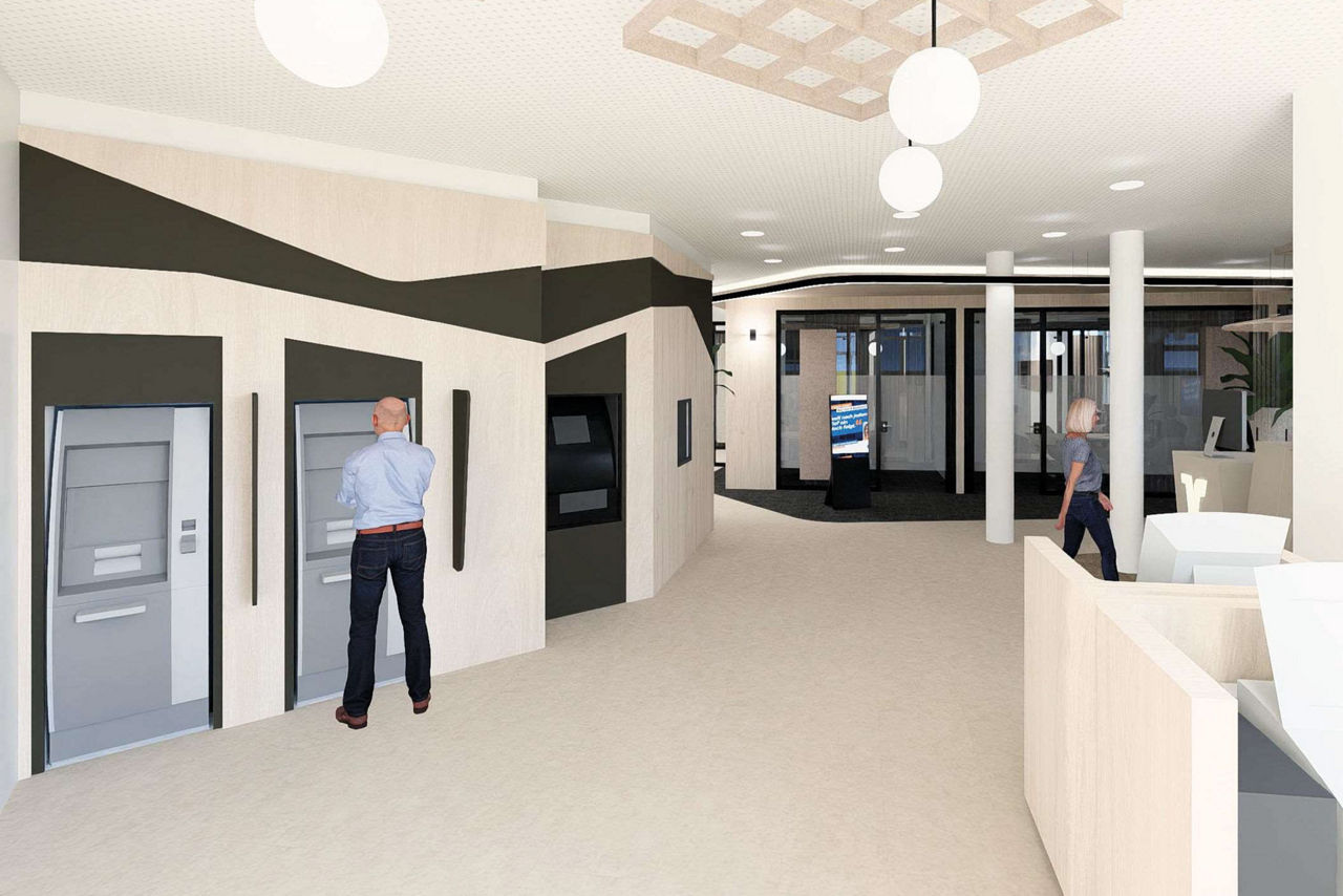 Visualisierung des Selbstbedienungs-Bereichs der Filiale Wallenhorst nach der Modernisierung