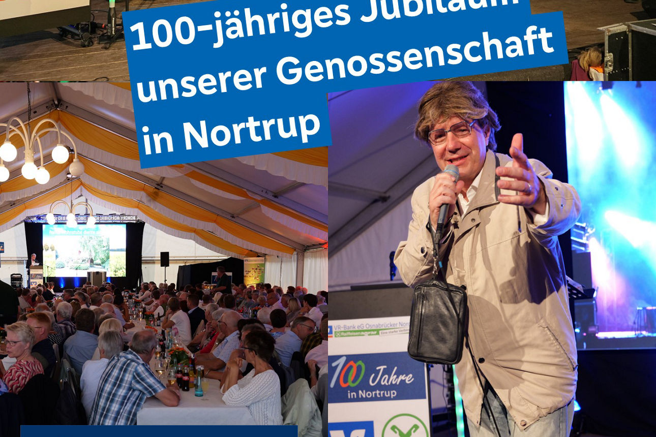 Feier zum 100-jährigen Bestehen des Genossenschaftsgedankens in Nortrup mit einer Scheckübergabe.