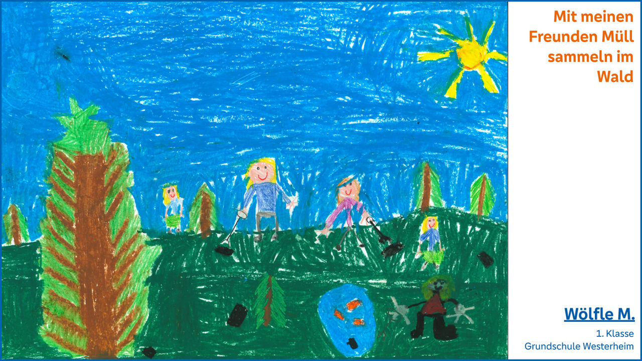 Mit meinen Freunden Müll sammeln im Wald