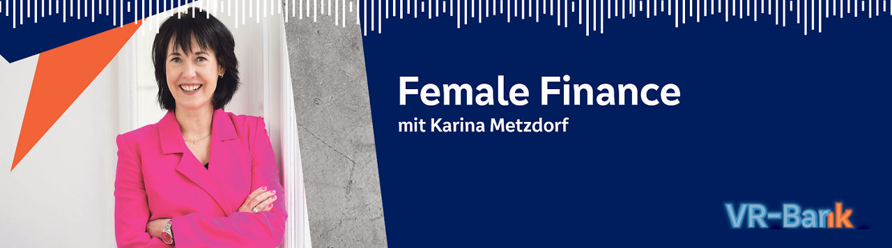 Bild von Karina Metzdorf von Börse in Pink mit dem Schriftzug Female Finance