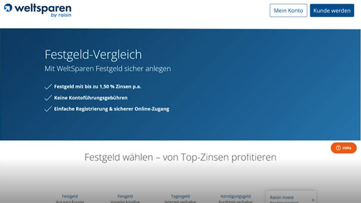 Ein Filmausschnitt, der die Webseite von WeltSparen zeigt