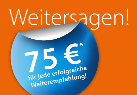 Orangener Hintergrund mit blauem Aufkleber