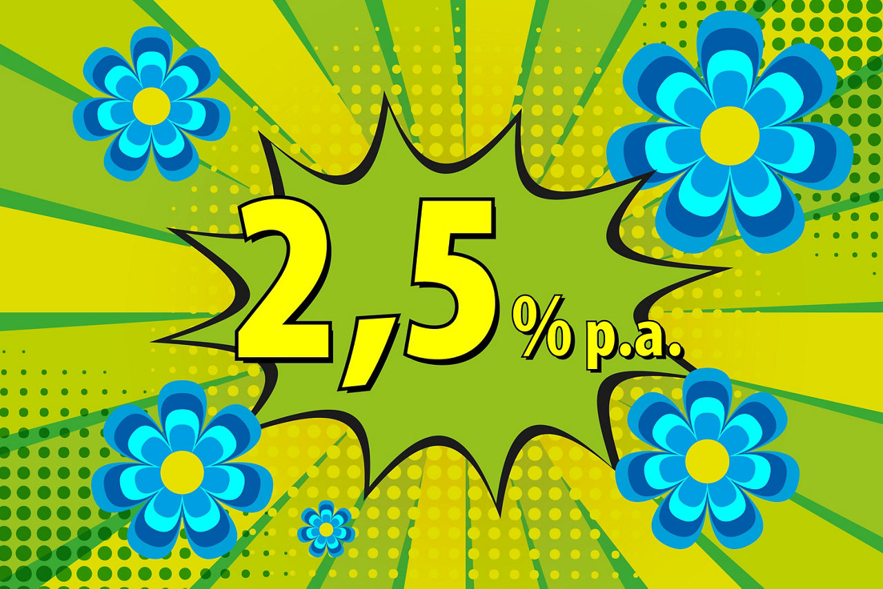 In Comicstyle ist der Zinssatz 2,5 % p.a. angegeben