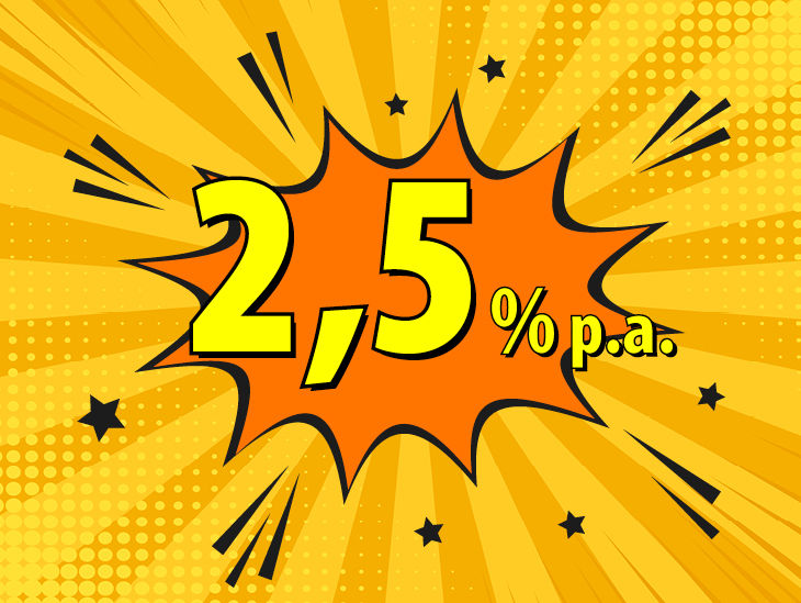 Comiczeichnung mit dem Zinssatz 2,5 % p.a.