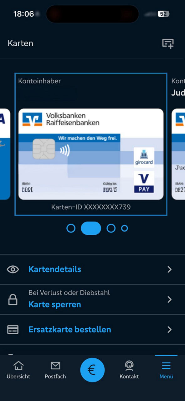 Wähle Sie die Karte aus, die Sie als virteulle girocard nutzen möchten.