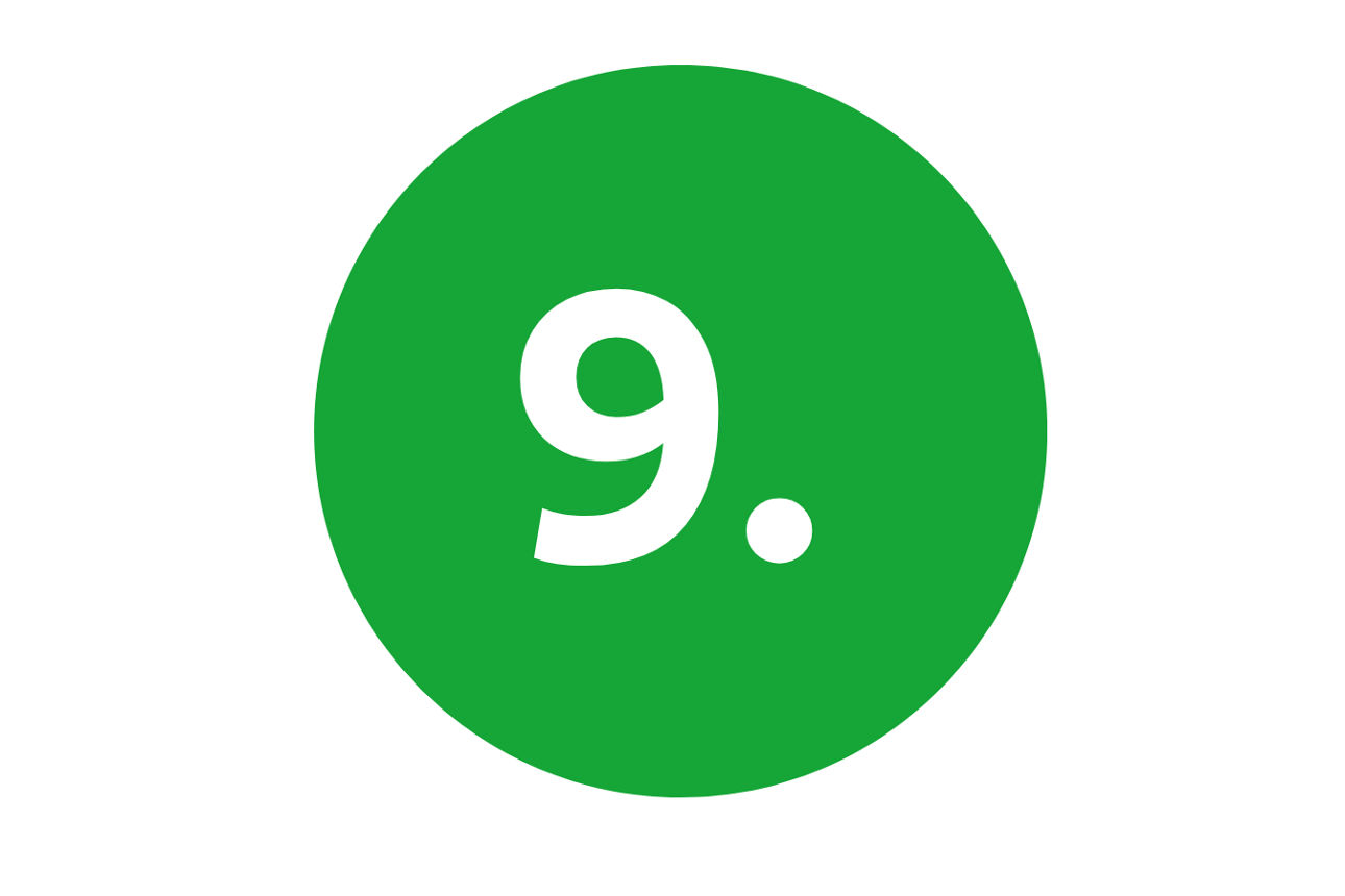 Ein grüner Kreis mit der weißen Zahl "9." in der Mitte.