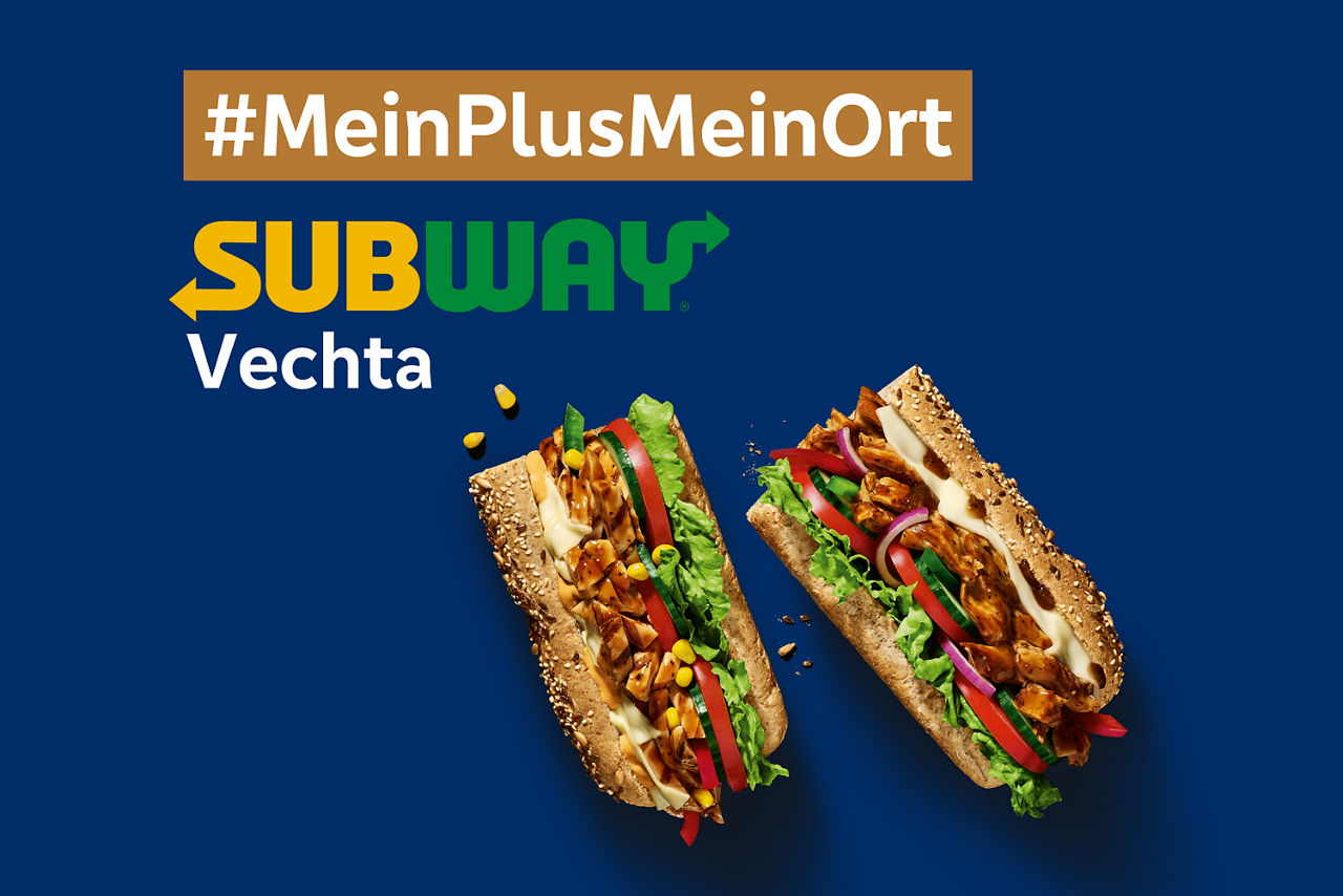Abbildung MeinPlusMeinOrt mit Subway Vechta Logo und Subwaybaguettes