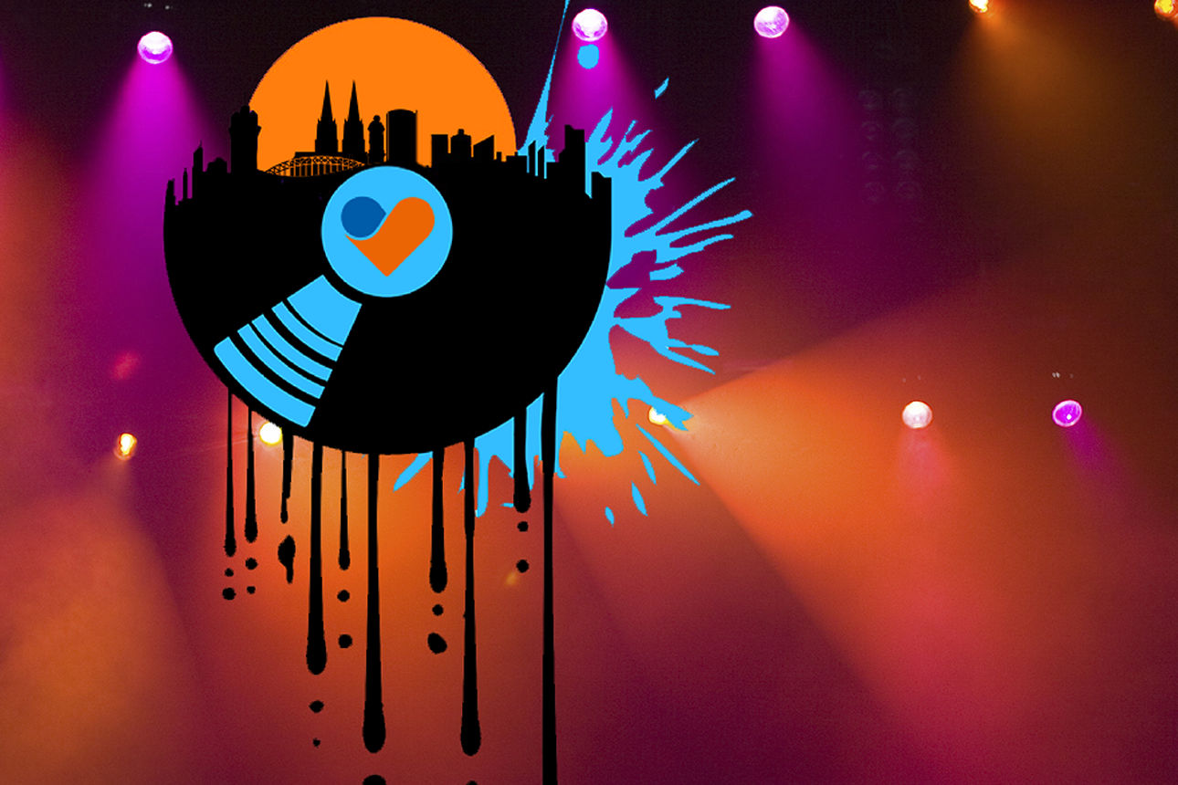 Bild mit Schallplatte und Silhouette von Köln und Bonn