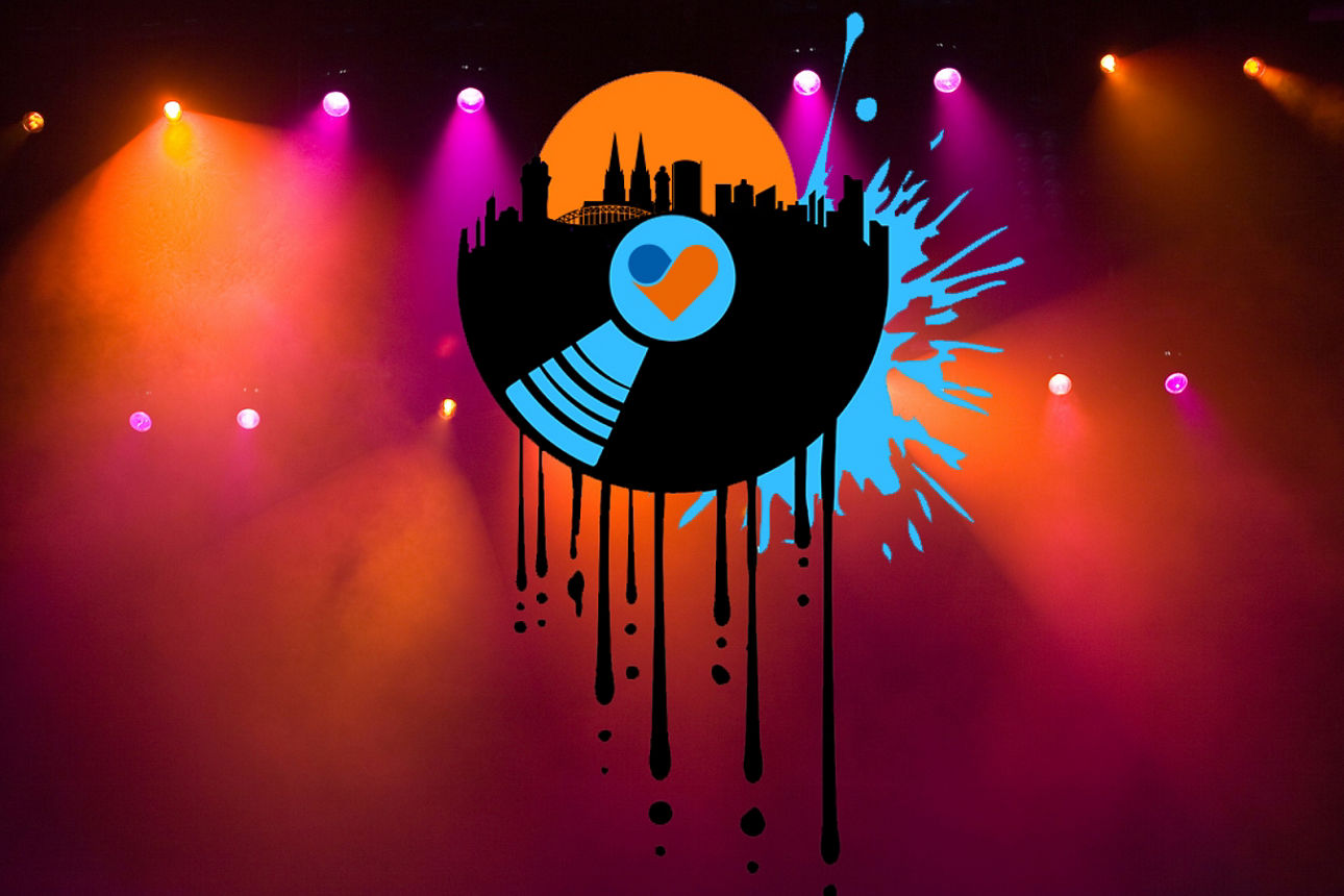 Bild mit Schallplatte und Silhouette von Köln und Bonn