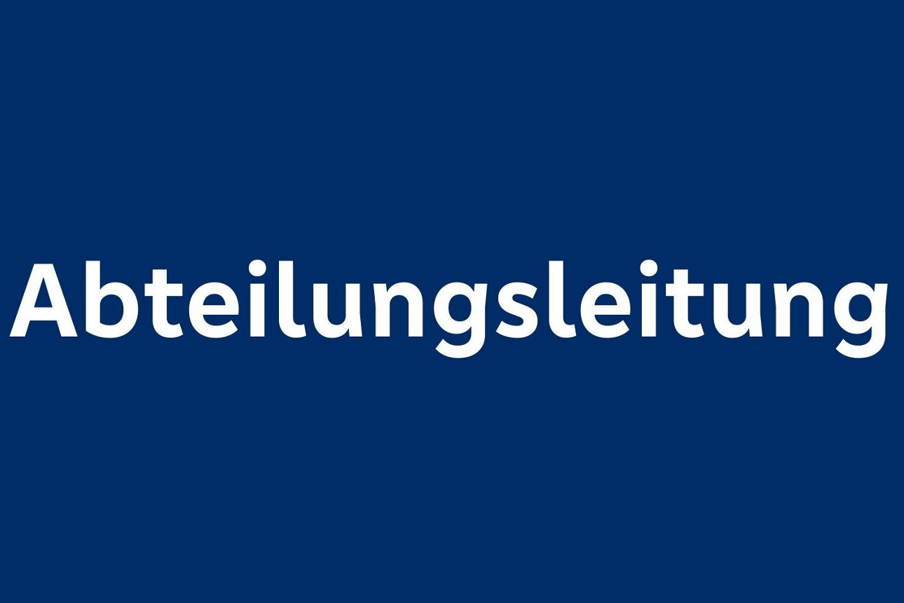 Dunkelblauer Hintergrund mit weißem Text "Abteilungsleitung".