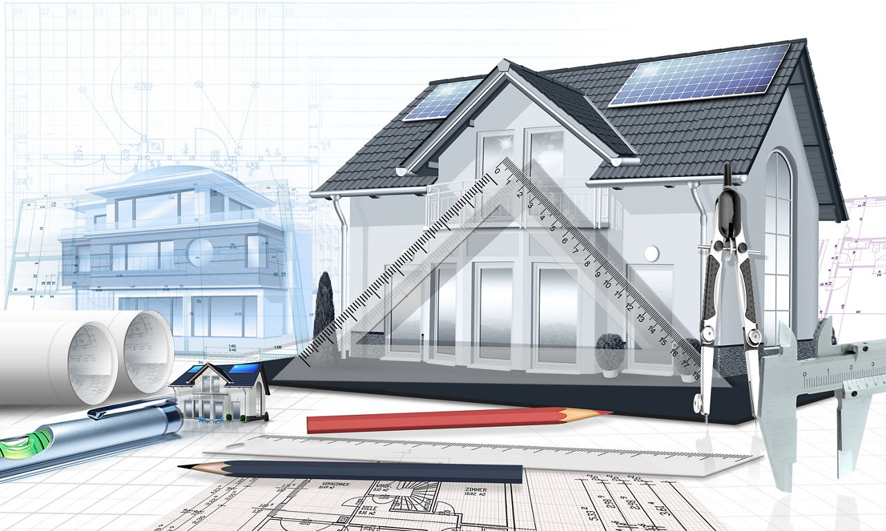 Hausplanung mit Bauzeichnung