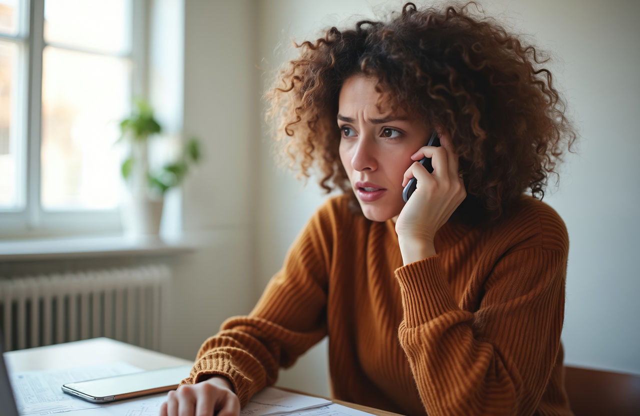 Besorgte Frau mit Telefon