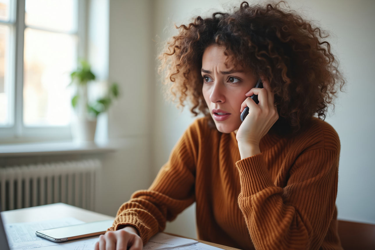 Besorgte Frau mit Telefon