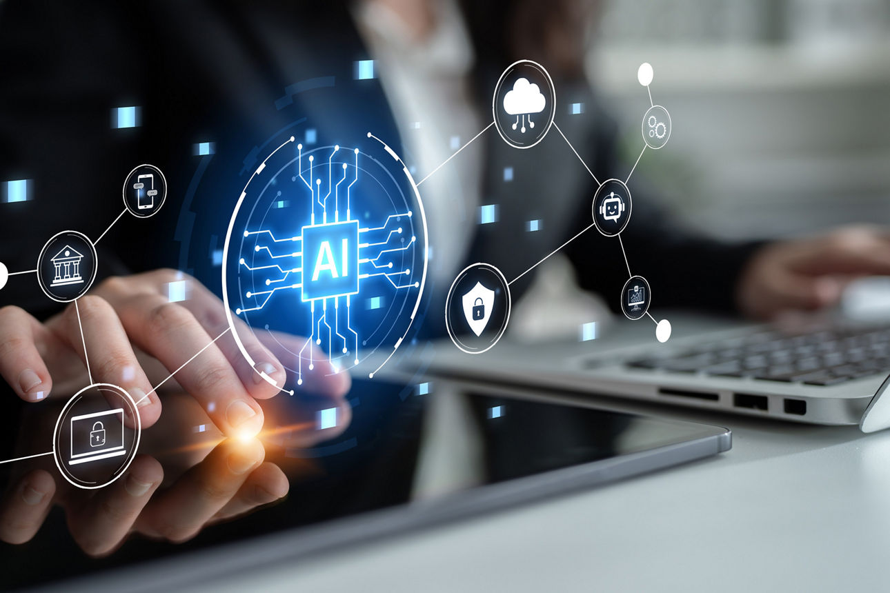Connected AI platform links cloud services, security, finance and mobile workflows, enabling automation, data analytics and governance for modern digital business. Corpus