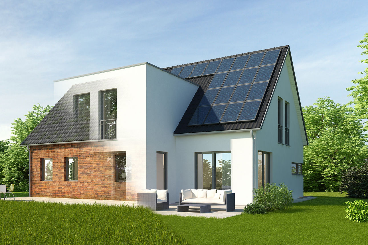 Haus mit Garten und Solaranlage