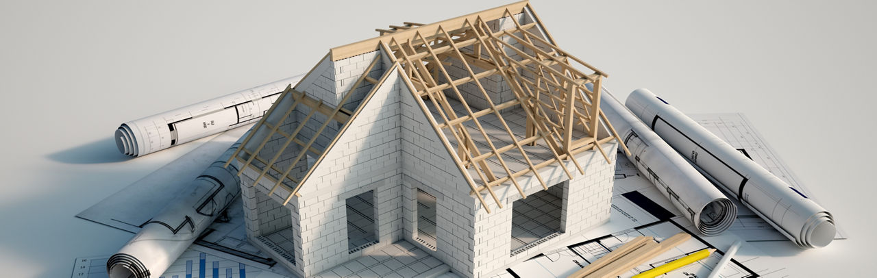 Haus auf einem Bauplan