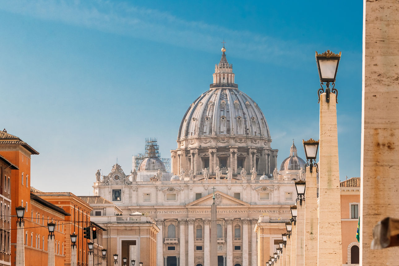 Vatican, Italy. St. Peter's Square With Papal Basilica Of St. Peter Near Rome.