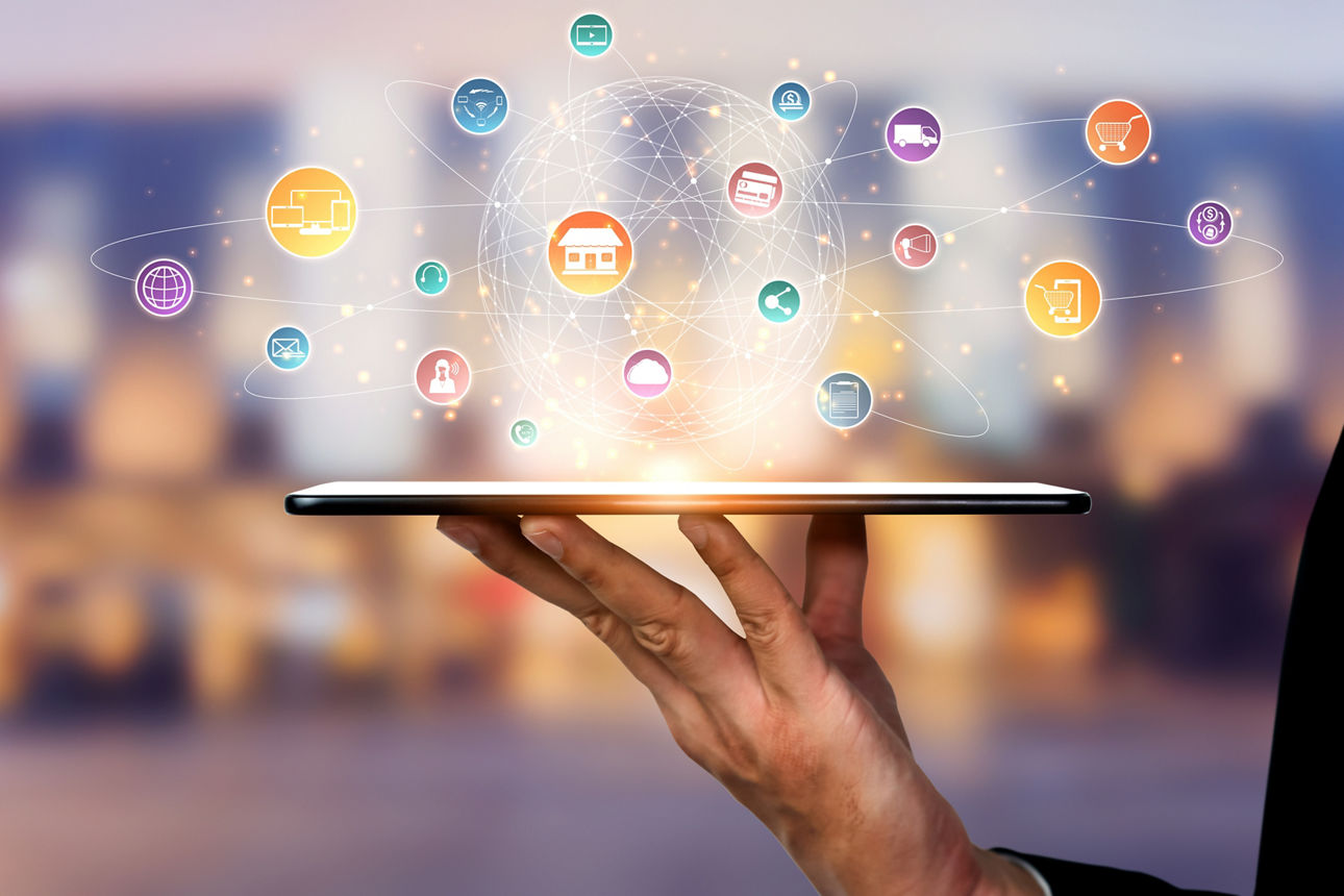 Omni channel technology of online retail business. Multichannel marketing on social media network platform offer service of internet payment channel, online retail shopping and omni digital app.