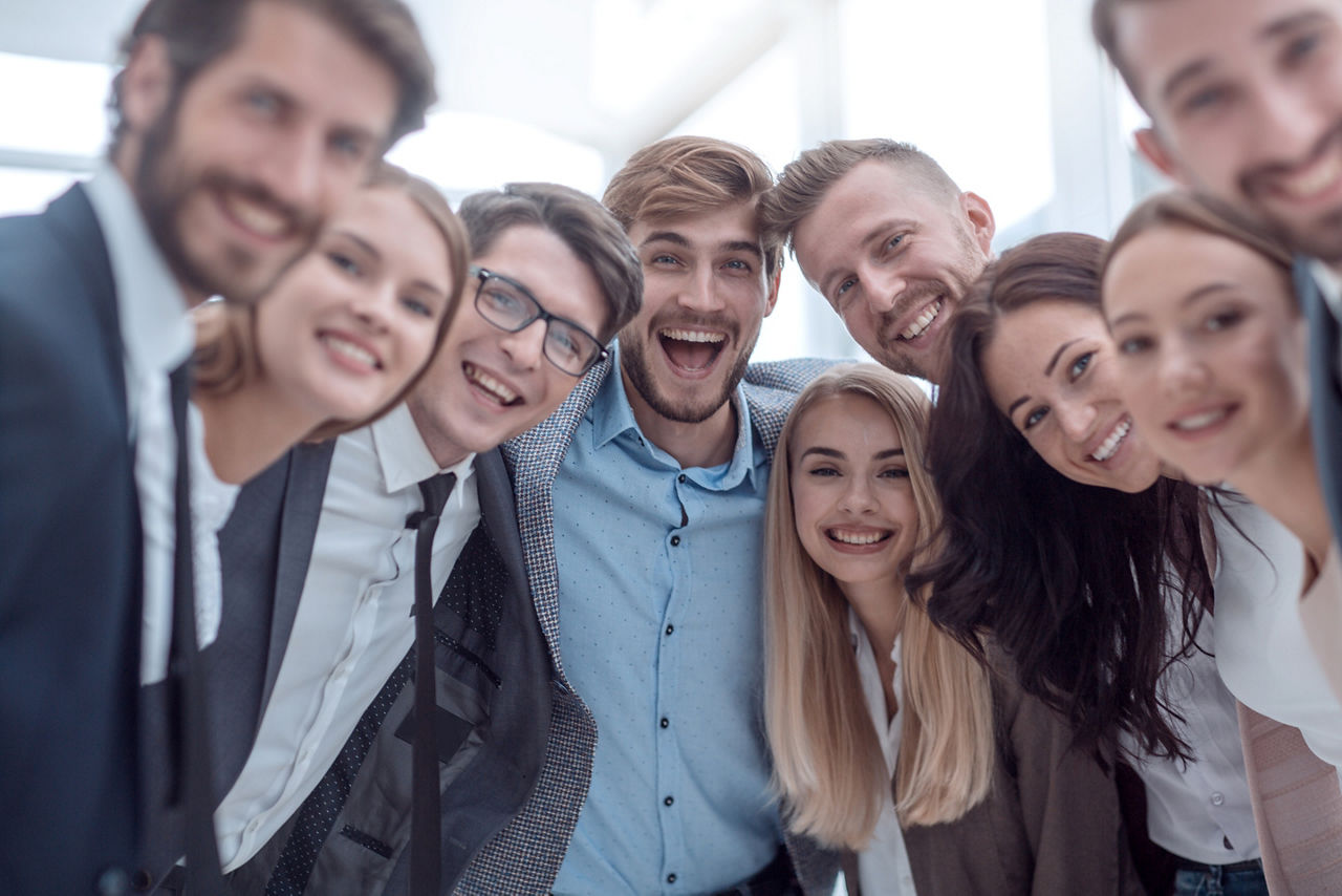 close up.a team of young business people looking at the camera. the concept of teamwork